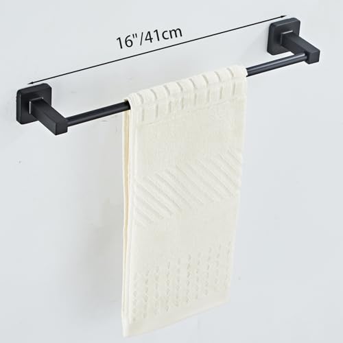 bluebyrne Matte Black Bathroom Hardware Set 4 Pieces,Towel Bar Set Stainless Steel Wall Mounted, Includes 16In Hand Towel Bar, Towel Ring, Robe Towel Hooks,Toilet Paper Holder, Bathroom Towel Rack Set - Image 2