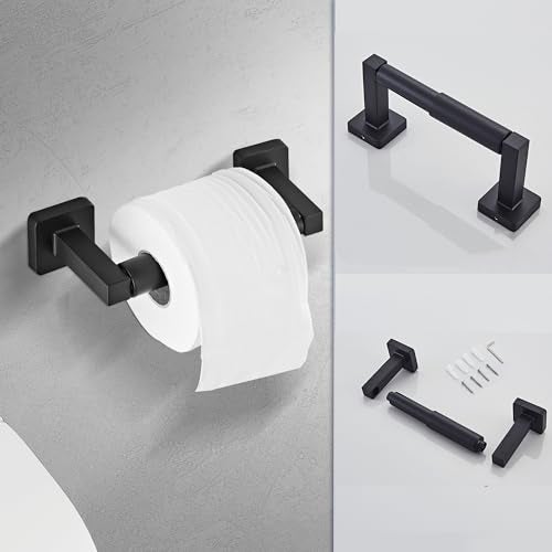 bluebyrne Matte Black Bathroom Hardware Set 4 Pieces,Towel Bar Set Stainless Steel Wall Mounted, Includes 16In Hand Towel Bar, Towel Ring, Robe Towel Hooks,Toilet Paper Holder, Bathroom Towel Rack Set - Image 4