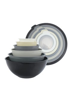 COOK WITH COLOR COOK WITH COLOR Mixing Bowls with TPR Lids - 12 Piece Plastic Nesting Set includes 6 Prep and Lids, Microwave Safe Bowl (Black Ombre)  - Image 1