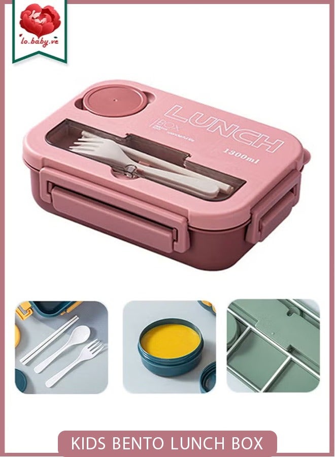 LO.BABY.VE Kids Bento Lunch Box, Lunch Containers for School with 4 Compartments, Utensils and Sauce Container, 1300ml - Image 1
