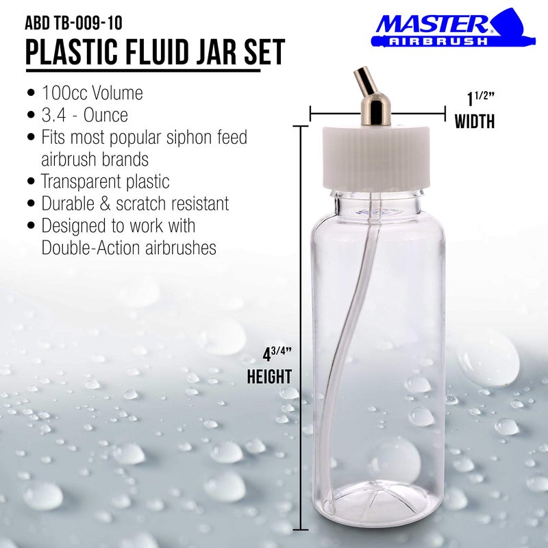 Master Airbrush (Pack of 10 TB-009 Empty 3.4-Ounce (100cc) Plastic Jar Bottles with 30Â° Down Angle Adaptor Lid Assembly - Fits Dual-Action Siphon Feed Airbrushes, Use with Master Badger Paasche Iwata - Image 4