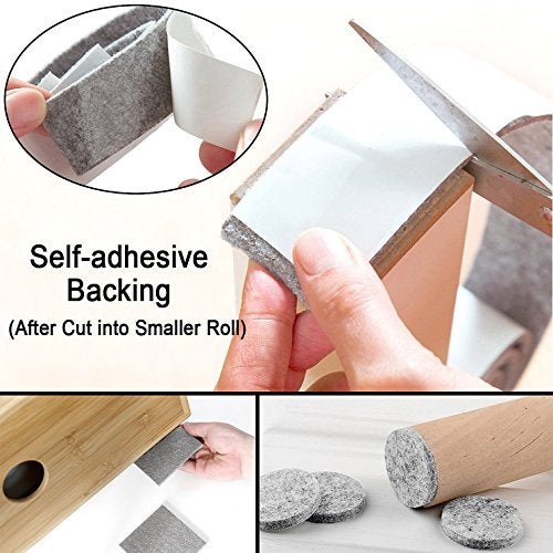 CenterZ 1/5" Thick Self Adhesive Felt Tape Roll - 3.94 x 39.4 inch Heavy Duty Felt Strip Sticker, Freely Cut to Felts Furniture Feet Pads, Felts Square Sheet, Circle Coaster, Glides Slider Dots (Grey) - Image 4