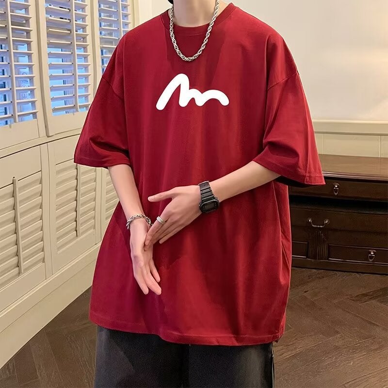 Summer Men'S T-Shirt Simple Letter Short-Sleeved Summer Loose American Style Hong Kong Style Trendy Brand Ins New Arrival Five-Point Sleeve Top For Men - Image 3