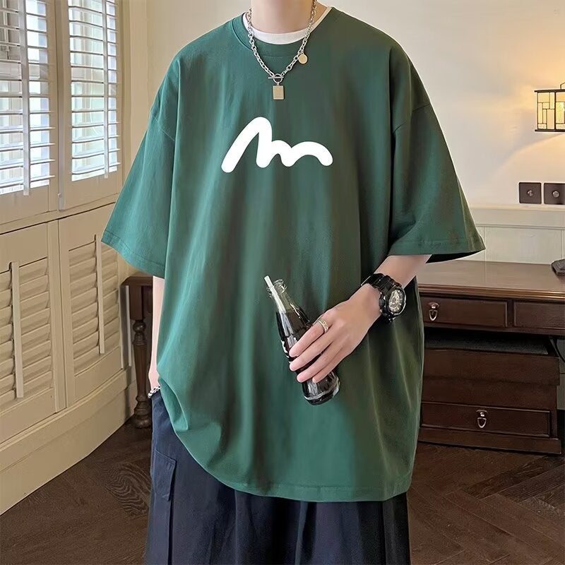 Summer Men'S T-Shirt Simple Letter Short-Sleeved Summer Loose American Style Hong Kong Style Trendy Brand Ins New Arrival Five-Point Sleeve Top For Men - Image 2