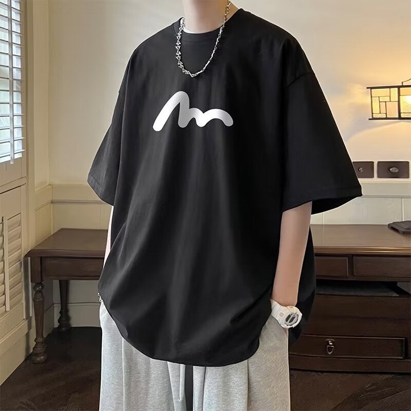 Summer Men'S T-Shirt Simple Letter Short-Sleeved Summer Loose American Style Hong Kong Style Trendy Brand Ins New Arrival Five-Point Sleeve Top For Men - Image 4