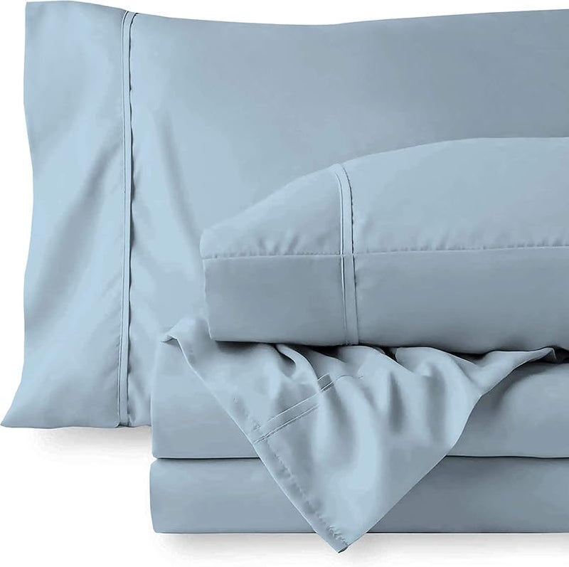 BALAJI EXPORT 3 Pieces Flat Bed Sheet 100 Egyptian Cotton 1 PC Flat Bed Sheet and 2 PC Pillow Covers 1000 Thread Counts Light Blue SolidKing Size - Image 1