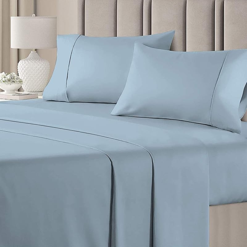 BALAJI EXPORT 3 Pieces Flat Bed Sheet 100 Egyptian Cotton 1 PC Flat Bed Sheet and 2 PC Pillow Covers 1000 Thread Counts Light Blue SolidKing Size - Image 2