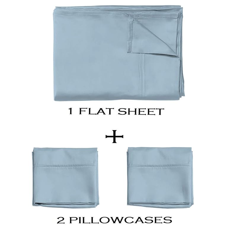 BALAJI EXPORT 3 Pieces Flat Bed Sheet 100 Egyptian Cotton 1 PC Flat Bed Sheet and 2 PC Pillow Covers 1000 Thread Counts Light Blue SolidKing Size - Image 3