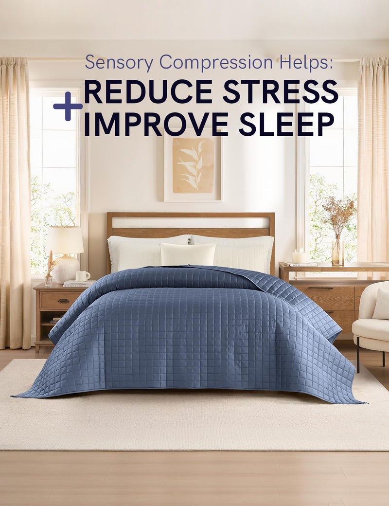 YnM Cooling Weighted Blanket for Adults, 15lbs Heavy Bed Throw for One Person of 140lbs, Perfect for Hot Sleepers or Warm Climates with Cooling Rayon/Glass Beads(60x80 Inches,Queen Bed, Blue Grey) - Image 3