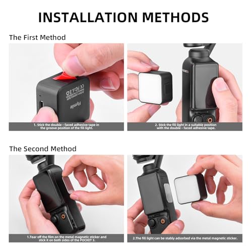 Flymile Pocket 3 Magnetic Fill Light Accessories, 6500K Adjustable Video Light for Xtra Muse with Quick-Release Cold Shoe Base, Compatible with DJI Osmo Action 5 Pro/4/3 Camera Cage Attachment, White - Image 4