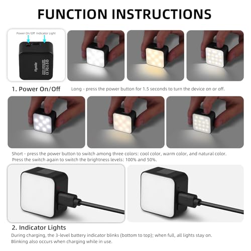 Flymile Pocket 3 Magnetic Fill Light Accessories, 6500K Adjustable Video Light for Xtra Muse with Quick-Release Cold Shoe Base, Compatible with DJI Osmo Action 5 Pro/4/3 Camera Cage Attachment, White - Image 5