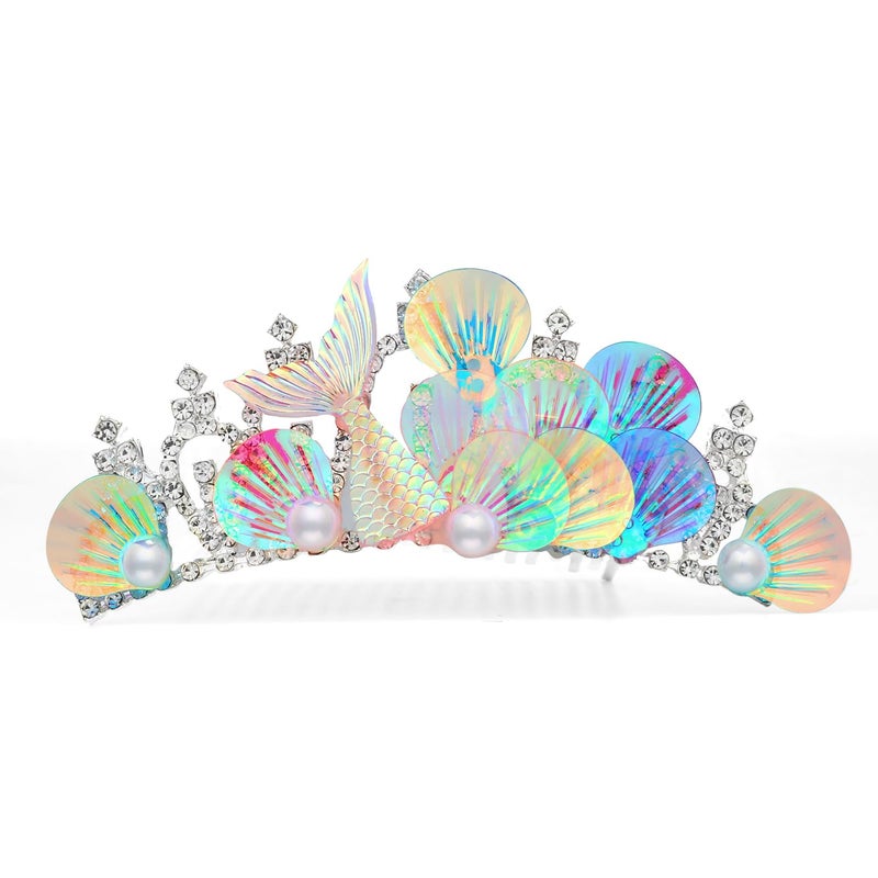 PEUTIER Mermaid Headband Mermaid Headband Crystal Rhinestones Comb For Tiara Elegant Hair Accessories for Women Girls Birthday Wedding Party Costume Headpiece Decorations 