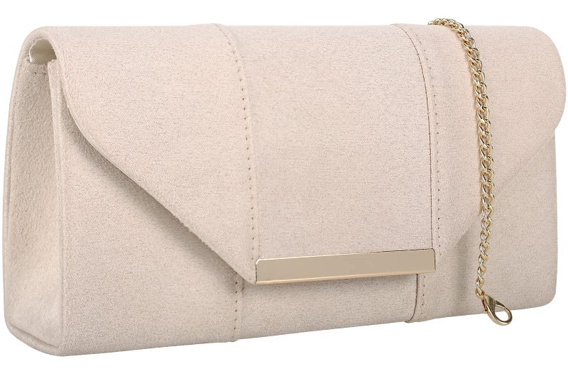DEXMAY DM Dexmay Women Faux Suede Envelope Clutch Purse Evening Velvet Handbag Foldover Shoulder Crossbody Bag Beige - Image 2