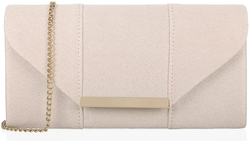 DEXMAY DM Dexmay Women Faux Suede Envelope Clutch Purse Evening Velvet Handbag Foldover Shoulder Crossbody Bag Beige - Image 1