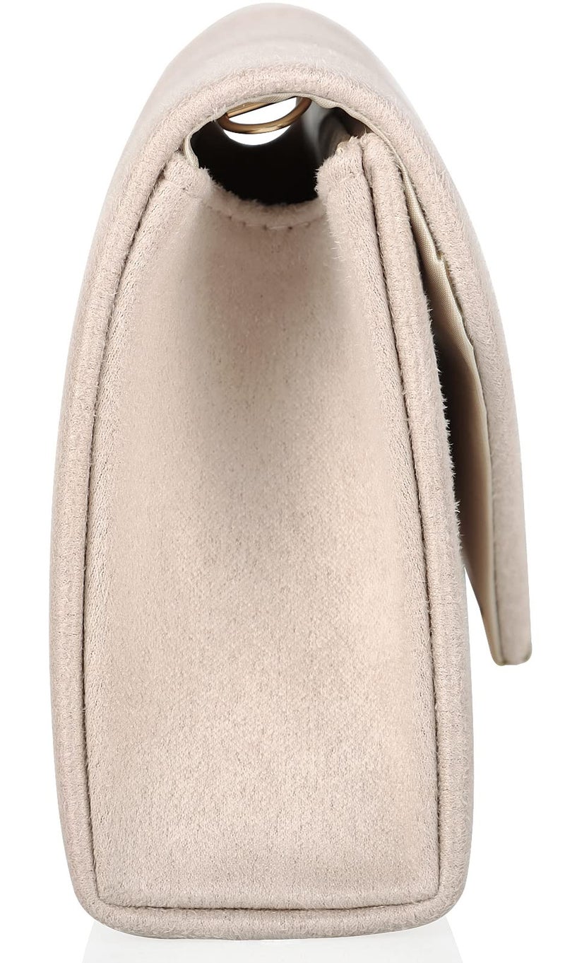 DEXMAY DM Dexmay Women Faux Suede Envelope Clutch Purse Evening Velvet Handbag Foldover Shoulder Crossbody Bag Beige - Image 5