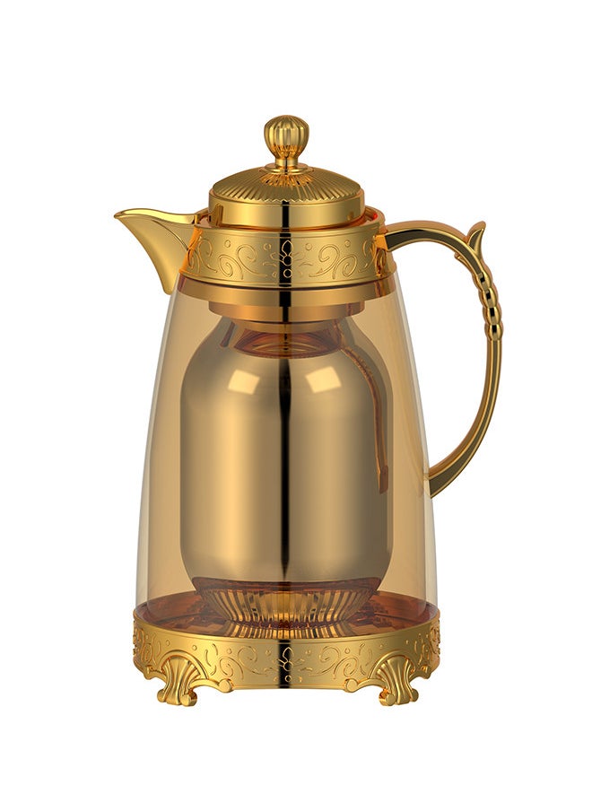 REEM - Glass Tea & Coffee Flask 1 Liter Brown/Gold - Image 1