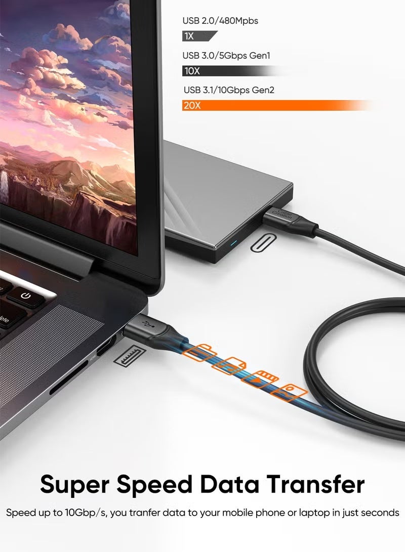 كابل كرييشن كابل USB إلى USB C بطول 1.5 متر، كابل نقل بيانات USB C إلى USB A 3.2 Gen2 عالي السرعة 10 جيجابت في الثانية، كابل شحن سريع 60 وات من النوع C لأجهزة iPhone 15 وSSD/MacBook الخارجية - Image 3