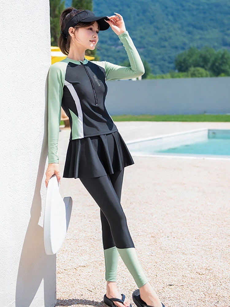 Women's Three-Piece Long Sleeve Long Pants Modest Swimwear UPF 50+ Quick Dry Rash Guard Set for Snorkeling Hot Spring  Beach - Image 3