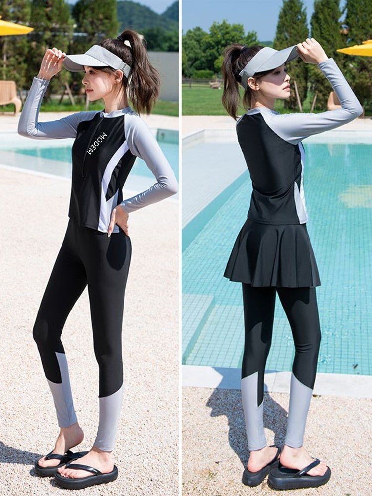 Women's Three-Piece Long Sleeve Long Pants Modest Swimwear UPF 50+ Quick Dry Rash Guard Set for Snorkeling Hot Spring  Beach - Image 5