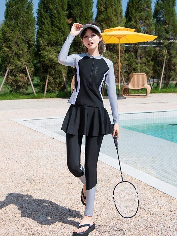 Women's Three-Piece Long Sleeve Long Pants Modest Swimwear UPF 50+ Quick Dry Rash Guard Set for Snorkeling Hot Spring  Beach - Image 4
