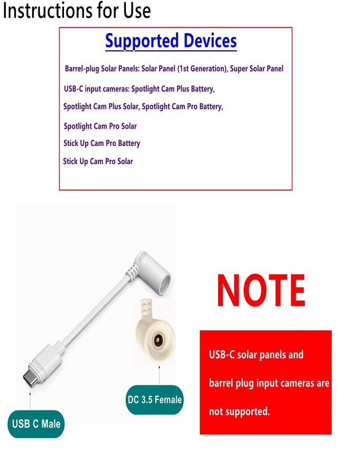 xsdtech White Ring Barrel Plug to USB-C Adapter - Compatible with 1st Gen Solar Panel, Super Solar Panel, Spotlight Cam Plus/Pro, Stick Up Cam Pro - Connect Barrel Plug Solar Panels to USB-C Cameras - Image 2