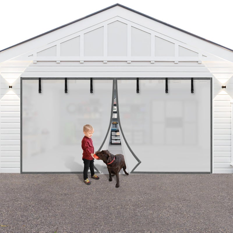 LIAMST Privacy Garage Door Screen Blackout for 2 Car Garage-16x7FT Privacy Silver Grey Heavy Duty Magnetic Garage Screen, Hands Free, Magnetic Privacy Garage Screen Door - Image 1