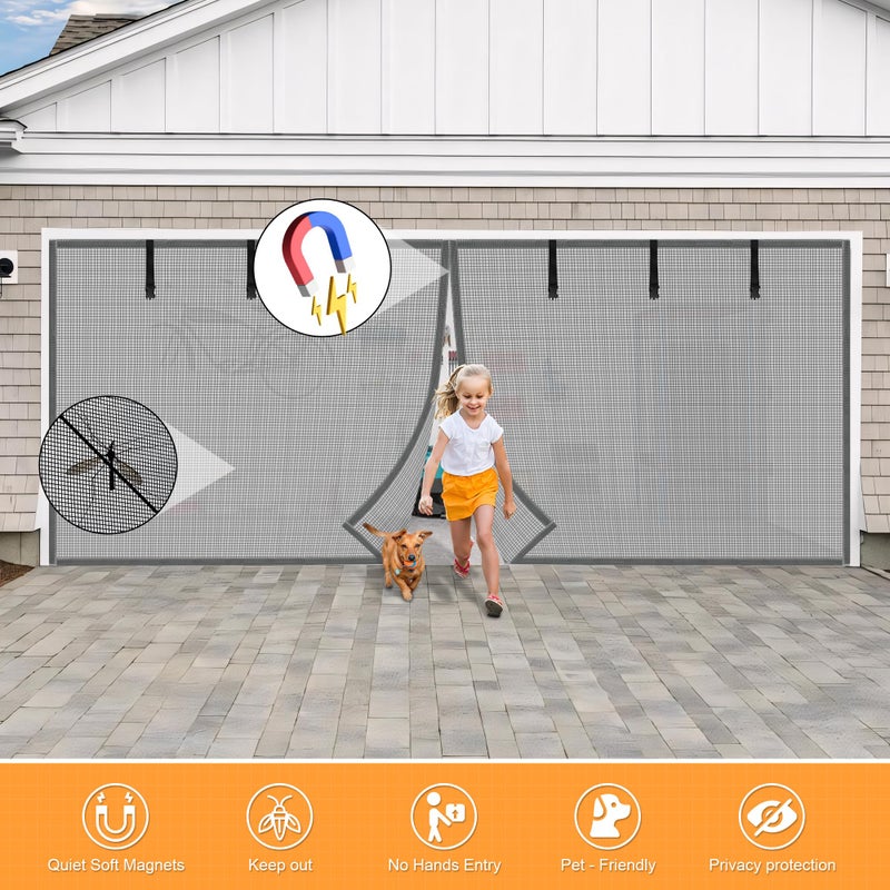 LIAMST Privacy Garage Door Screen Blackout for 2 Car Garage-16x7FT Privacy Silver Grey Heavy Duty Magnetic Garage Screen, Hands Free, Magnetic Privacy Garage Screen Door - Image 3