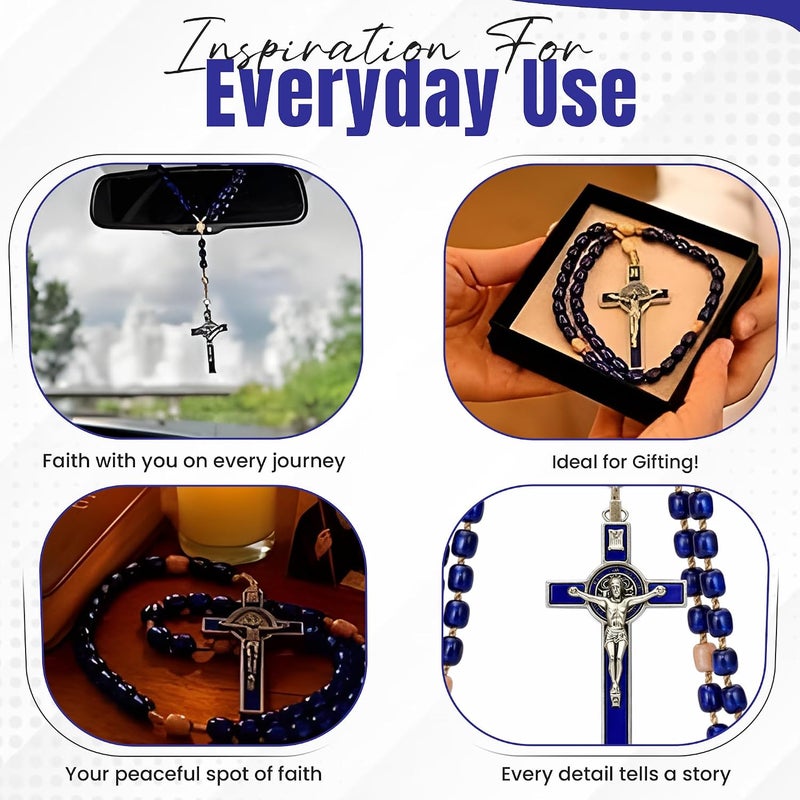 SANCTUM VERITAS Genuine Made in Italy Catholic Rosary Necklace with Saint Benedict Cross - Blue - Image 5
