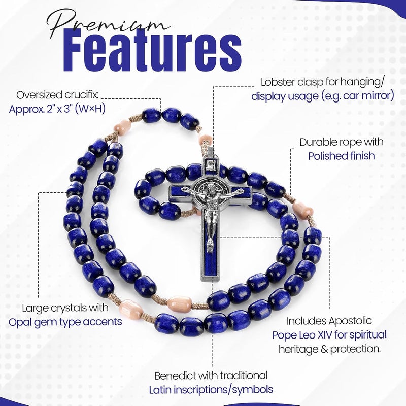 SANCTUM VERITAS Genuine Made in Italy Catholic Rosary Necklace with Saint Benedict Cross - Blue - Image 3