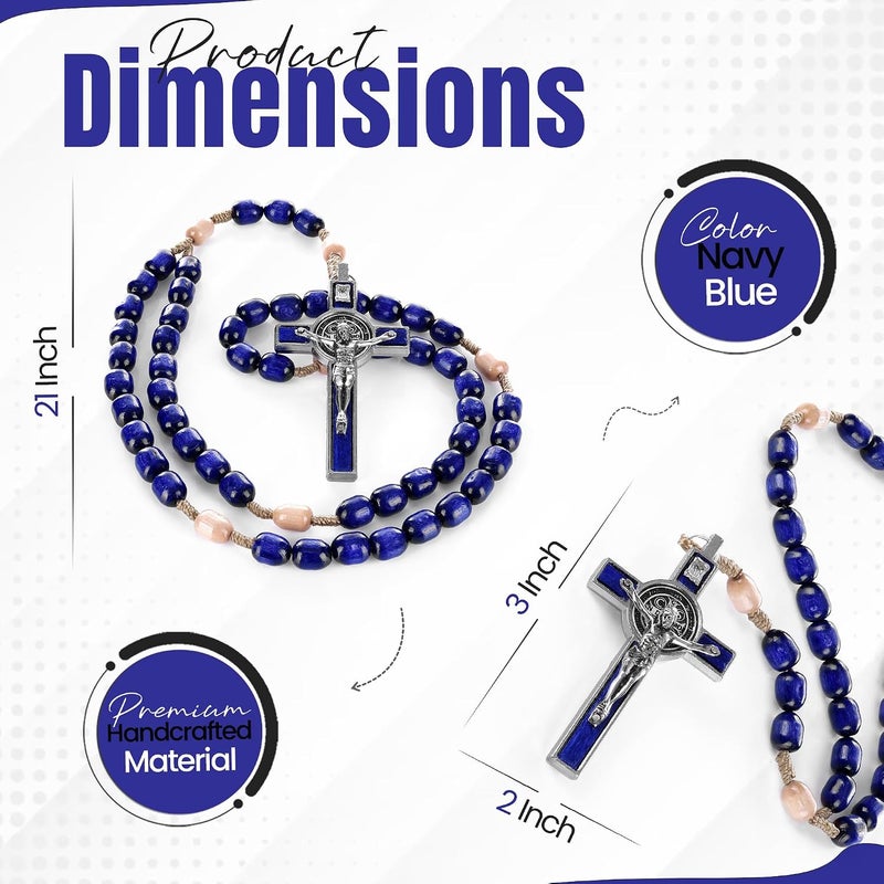SANCTUM VERITAS Genuine Made in Italy Catholic Rosary Necklace with Saint Benedict Cross - Blue - Image 2
