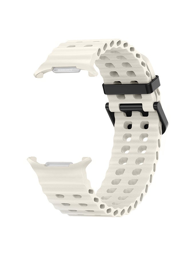 MARGOUN Strap Silicone Replacement for Samsung Galaxy Watch 8 Ultra Band 47mm, Rugged Soft Ocean Silicone Sport Accessory Fit for Samsung Galaxy Watch Ultra Band Dual Row Hole - Starlight - Image 3