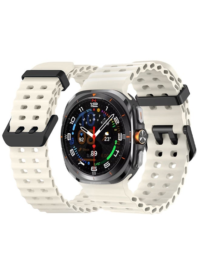 MARGOUN Strap Silicone Replacement for Samsung Galaxy Watch 8 Ultra Band 47mm, Rugged Soft Ocean Silicone Sport Accessory Fit for Samsung Galaxy Watch Ultra Band Dual Row Hole - Starlight - Image 1