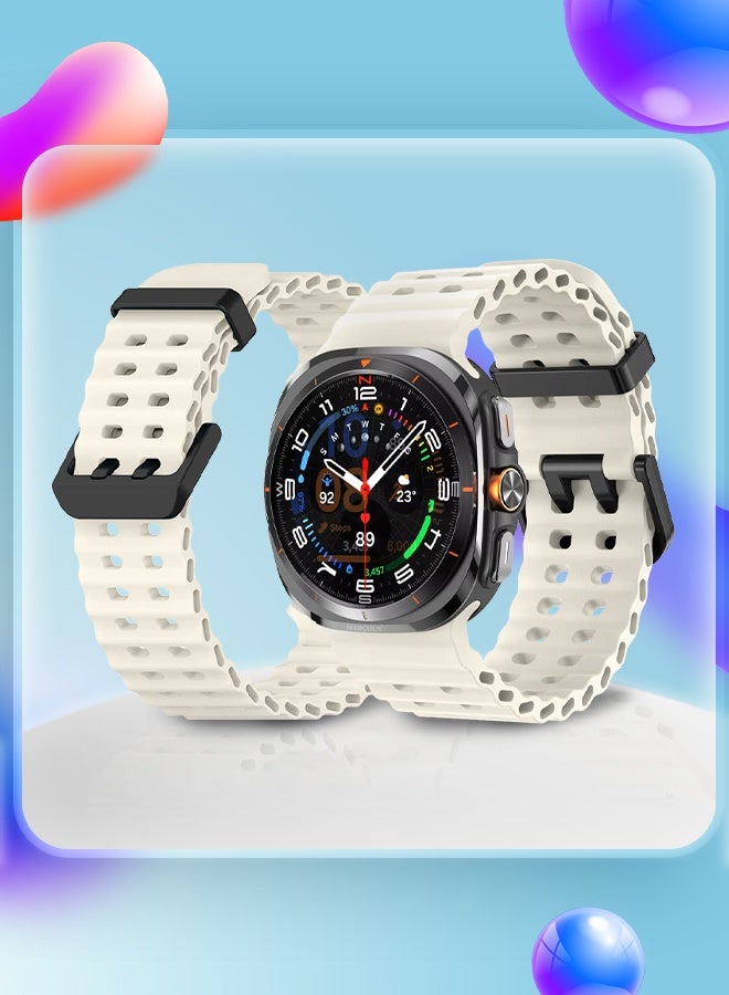 MARGOUN Strap Silicone Replacement for Samsung Galaxy Watch 8 Ultra Band 47mm, Rugged Soft Ocean Silicone Sport Accessory Fit for Samsung Galaxy Watch Ultra Band Dual Row Hole - Starlight - Image 5