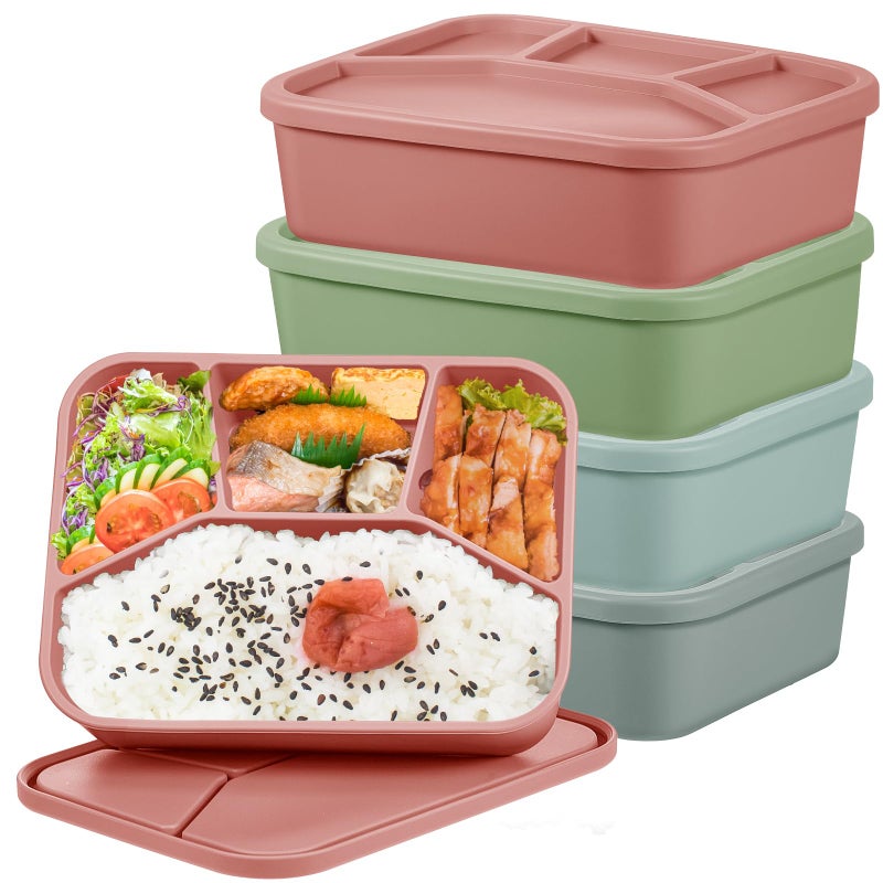 Ziliny 4 Pcs Silicone Bento Box Reusable Lunch Container Smooth Leak Proof Lunch Box Rectangle Bento Boxes for Adult Work Travel Food Meal Compartment Storage 4 Colors Classic Colors