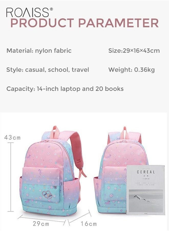 roaiss 3PCS Children's Backpack Sets Printed Graphic Cute Student Backpack Set Functional Large Capacity School Bag Set for Kids Girls(Schoolbag+Shoulder Bag+Pencil Case)Blue Pink Fade Color  - Image 3