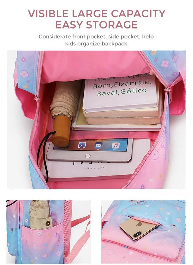 roaiss - 3PCS Children's Backpack Sets Printed Graphic Cute Student Backpack Set Functional Large Capacity School Bag Set for Kids Girls(Schoolbag+Shoulder Bag+Pencil Case)Blue Pink Fade Color - Image 1