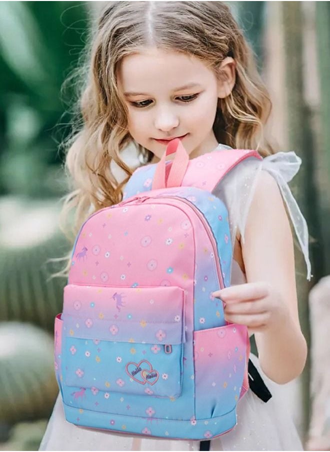 roaiss - 3PCS Children's Backpack Sets Printed Graphic Cute Student Backpack Set Functional Large Capacity School Bag Set for Kids Girls(Schoolbag+Shoulder Bag+Pencil Case)Blue Pink Fade Color - Image 1