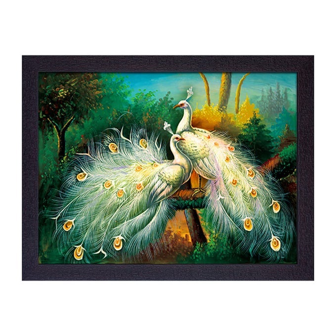 PEACOCK MODERN ART UV MATT TEXTURED EFFECT FRAMED HD DIGITAL REPRINT WALL ART PAINTING FOR DECOR HOMEOFFICEBEDROOMLIVING ROOM WALL MULTICOLOR 35X28 CM PACK OF 1