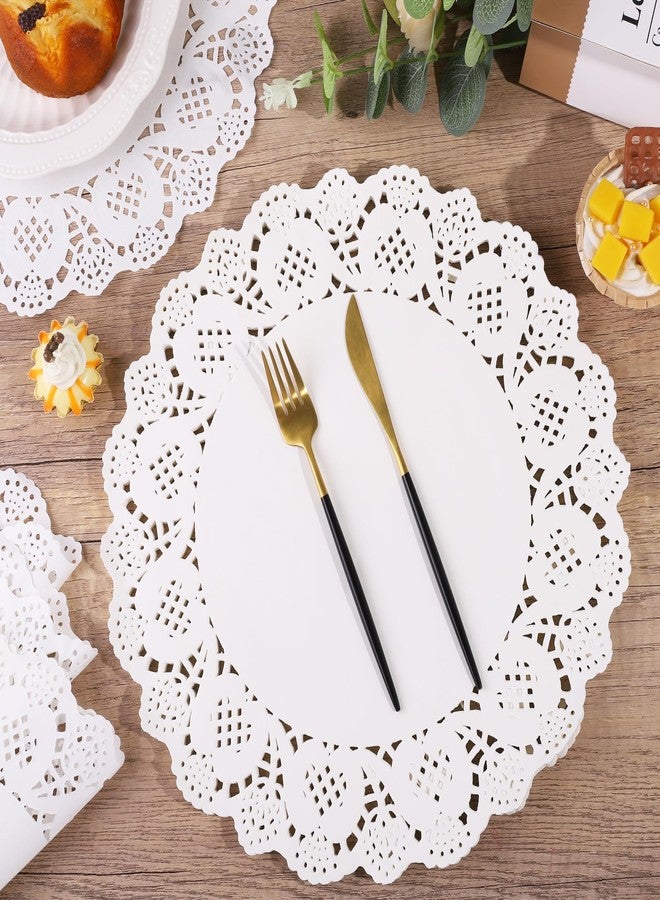 MCEAST 100 Pack Round White Paper Doilies 13.5 Inches Lace Paper Place Mats Rustic Scallop Doily Disposable Paper Table Pads for Food Cakes Crafts Party Weddings Tableware Decor - Image 1