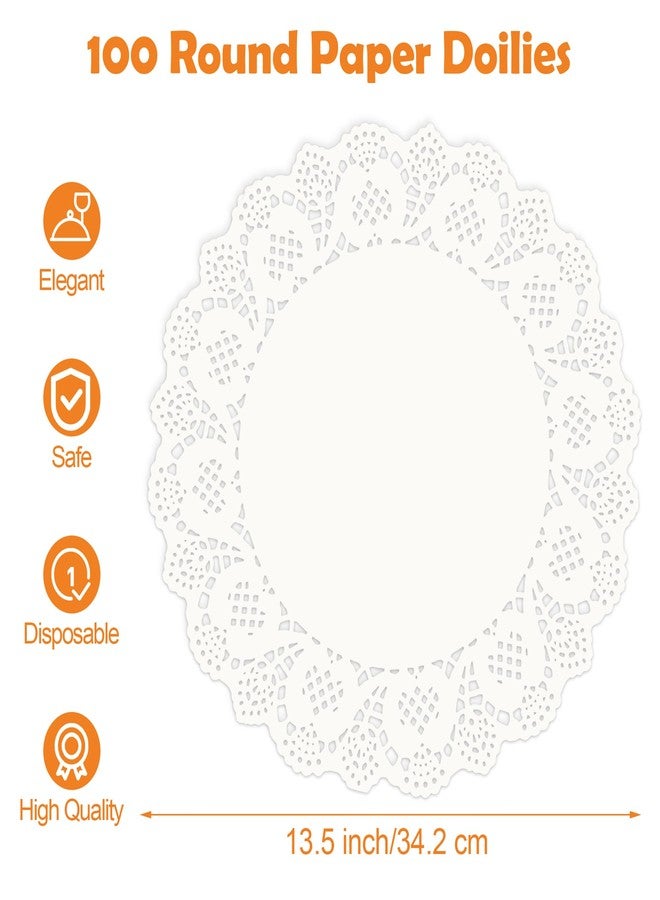 MCEAST 100 Pack Round White Paper Doilies 13.5 Inches Lace Paper Place Mats Rustic Scallop Doily Disposable Paper Table Pads for Food Cakes Crafts Party Weddings Tableware Decor - Image 2