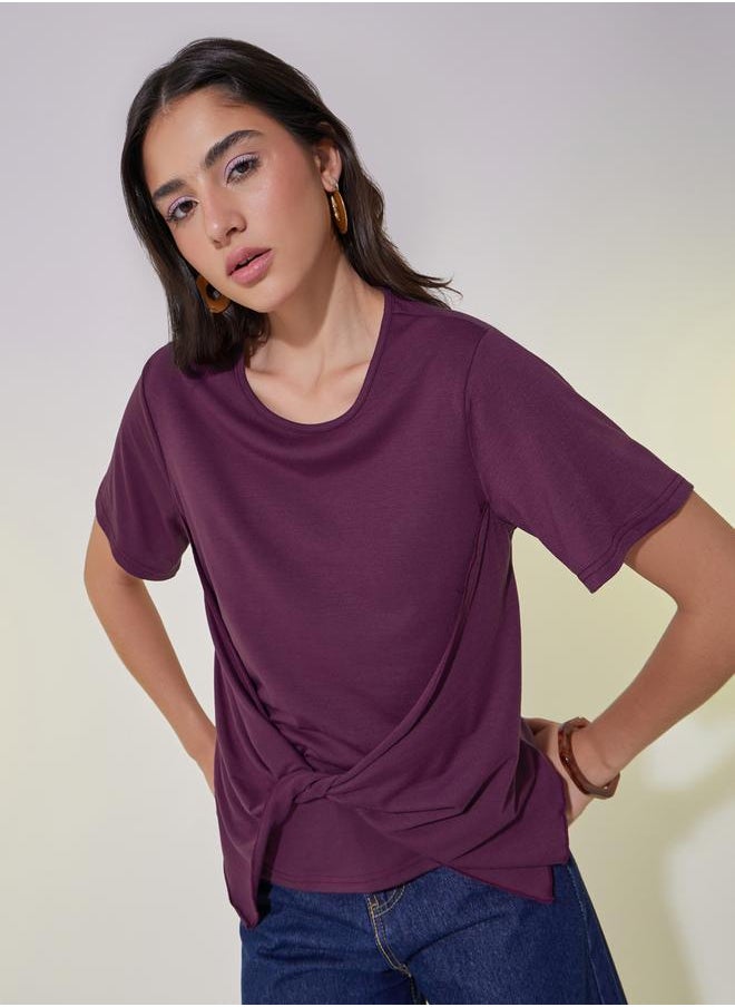 Take Two Solid Round Neck Front Twist Detail T-Shirt  - Image 1