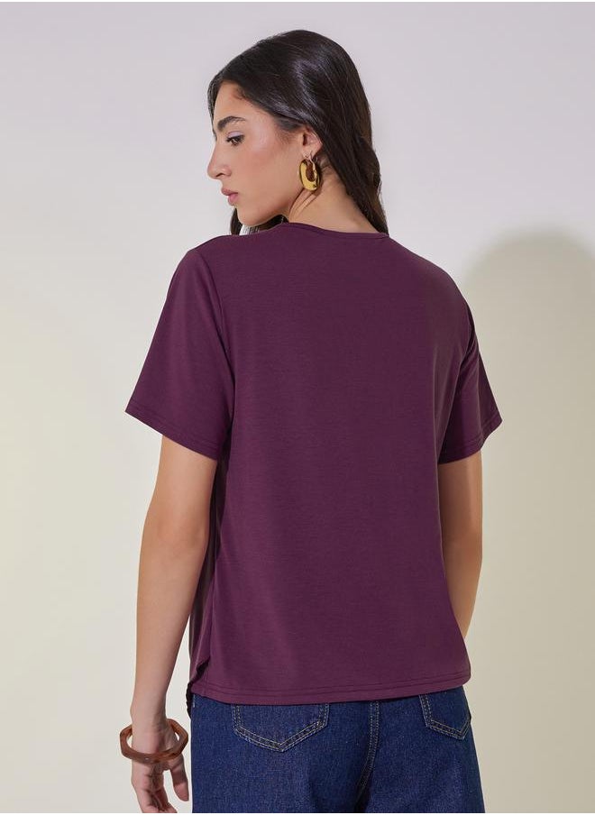 Take Two Solid Round Neck Front Twist Detail T-Shirt  - Image 4