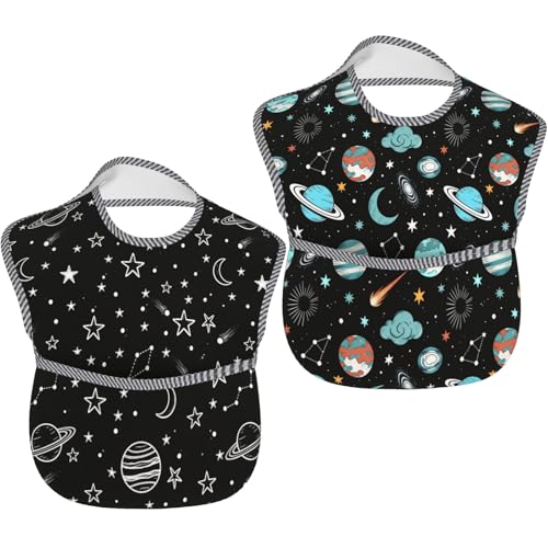 Qwalnely Space Bibs Baby Stuff 2Packs for 6-24 Months Waterproof Washable Fabric (Space) - Image 2