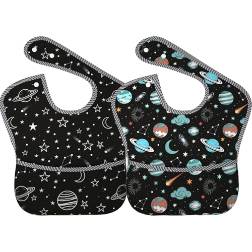 Qwalnely Space Bibs Baby Stuff 2Packs for 6-24 Months Waterproof Washable Fabric (Space) - Image 1