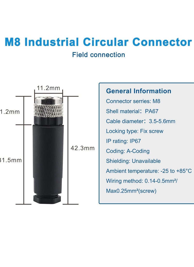 M8 4 Pin Male & Female Socket Panel Aviation Wire Connector,8mm Industrial Circular Sensor Connector,Outdoor Waterproof IP67 A Coding(4 Sets)