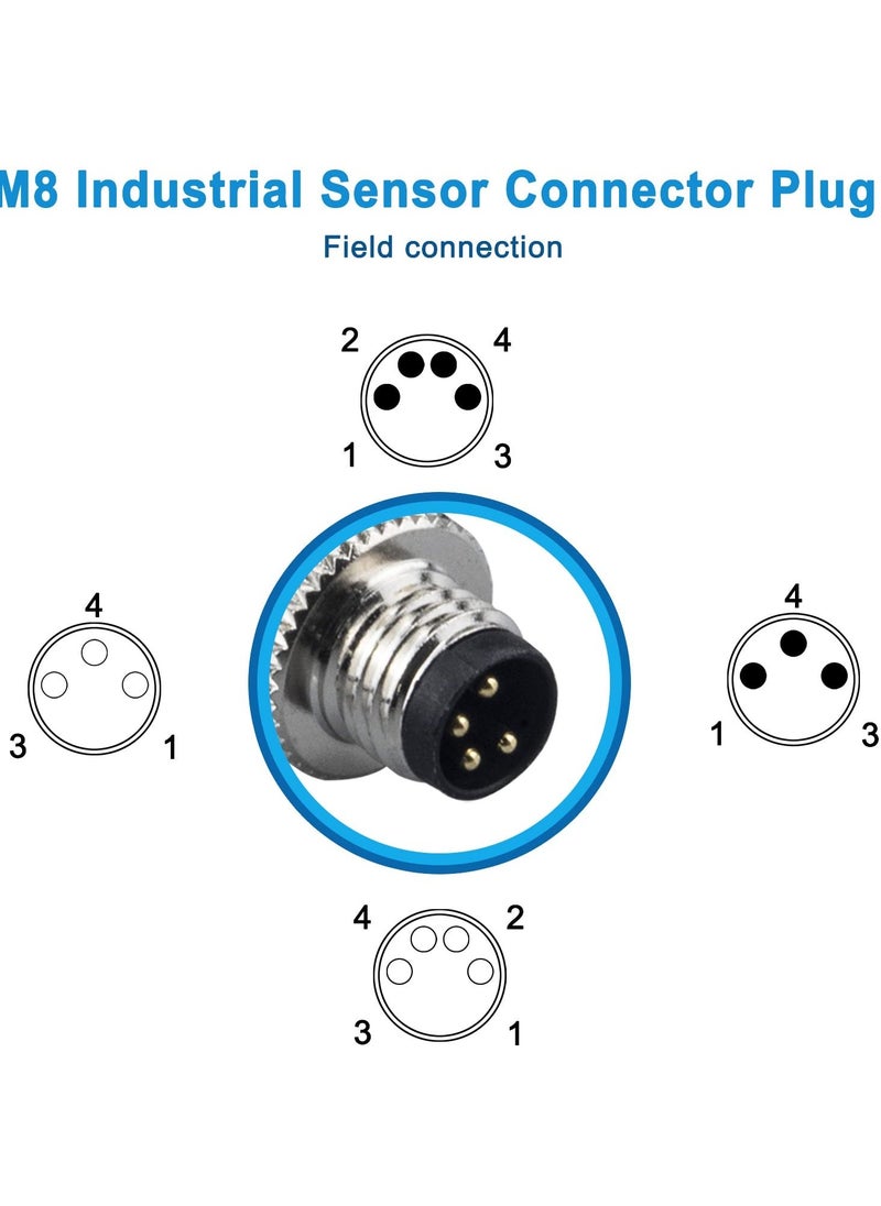 M8 4 Pin Male & Female Socket Panel Aviation Wire Connector,8mm Industrial Circular Sensor Connector,Outdoor Waterproof IP67 A Coding(4 Sets)