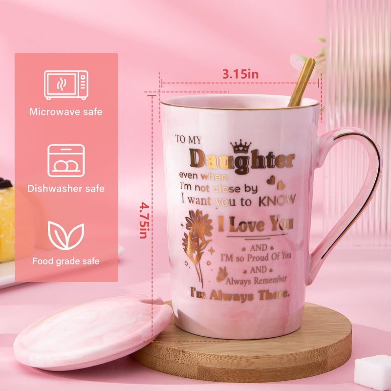 ALBISS Daughter Birthday Gifts from Mom Dad - Unique 14oz Pink Marble Gold Print Coffee Mug, Lid, Spoon, Greeting Card, Presents for Wedding Blessing, Thanksgiving, Valentines, Graduation, Nice Gift Boxed - Image 2