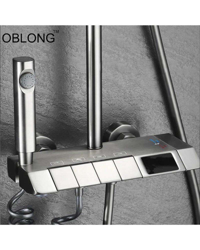 OBLONG Digital Display 4 Function Shower Set Piano Shower Set Thermostat Shower System Wall Mixer Shower Panel Shower Tower Bath Shower Luxury Rainfall For Bathroom - Image 2