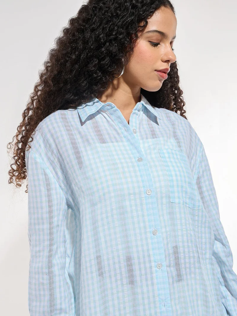 Outzidr Blue Blue Oversized Checkered Shirt for Women | Best Price UAE