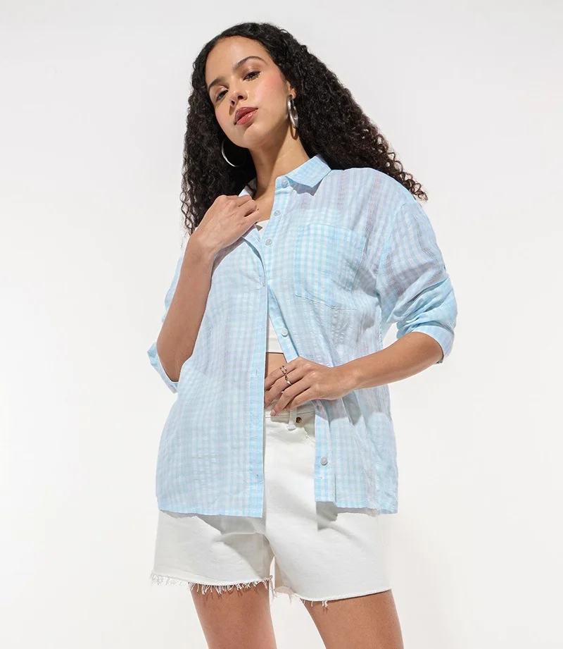 Blue Oversized Checkered Shirt